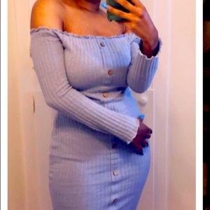 Long sleeve off the shoulder dress baby blue dress